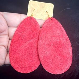 Genuine suede leather Red large teardrop earrings $15
